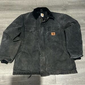 Carhartt Black Canvas Work Jacket with Corduroy Collar